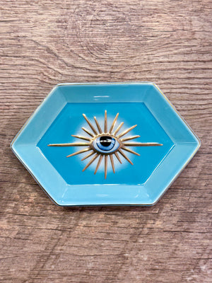 Blue and Rose Gold Hexagon Evil Eye Jewelry/Trinket/Ring Dish