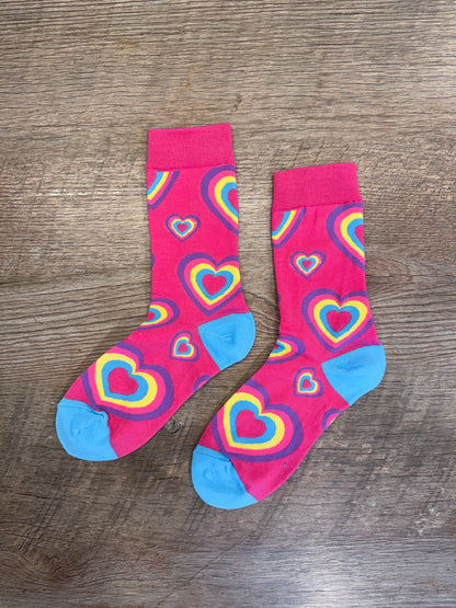 Pink Rainbow Hearts Unisex Mid-Calf Adult Socks