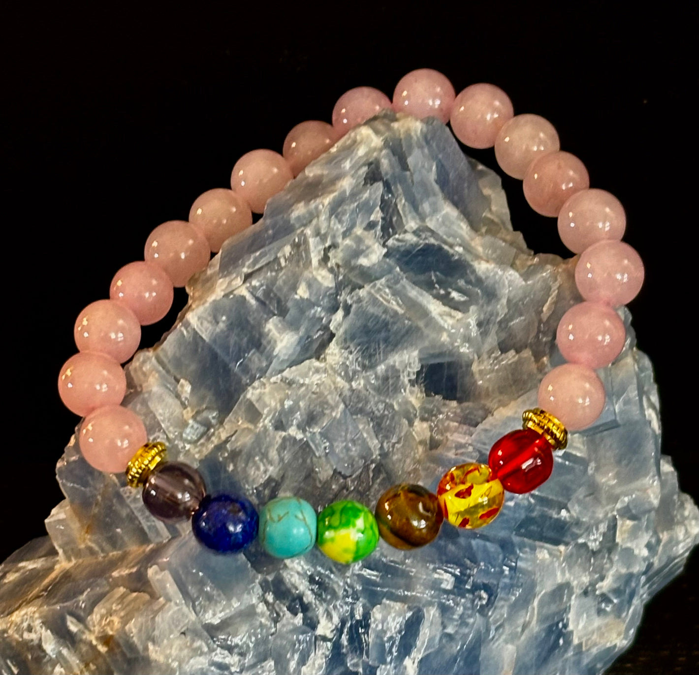 Chakra and Rose Quartz Bracelet - Promote love, healing, and emotional clarity