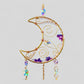 Gold Metal Crescent Moon Dreamcatcher Suncatcher with Swirls & Hanging Butterfly and Heart Jewel Charms  -- Window Hanging or Wall Hanging