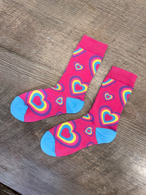Pink Rainbow Hearts Unisex Mid-Calf Adult Socks