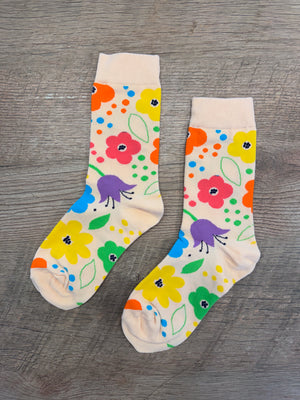 Rainbow Flowers Colorful Floral Unisex Mid-Calf Adult Socks
