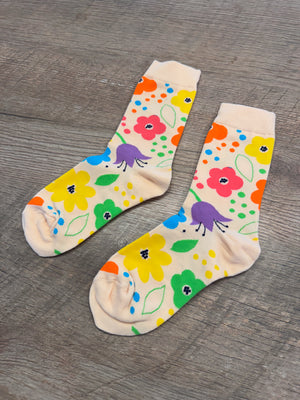 Rainbow Flowers Colorful Floral Unisex Mid-Calf Adult Socks