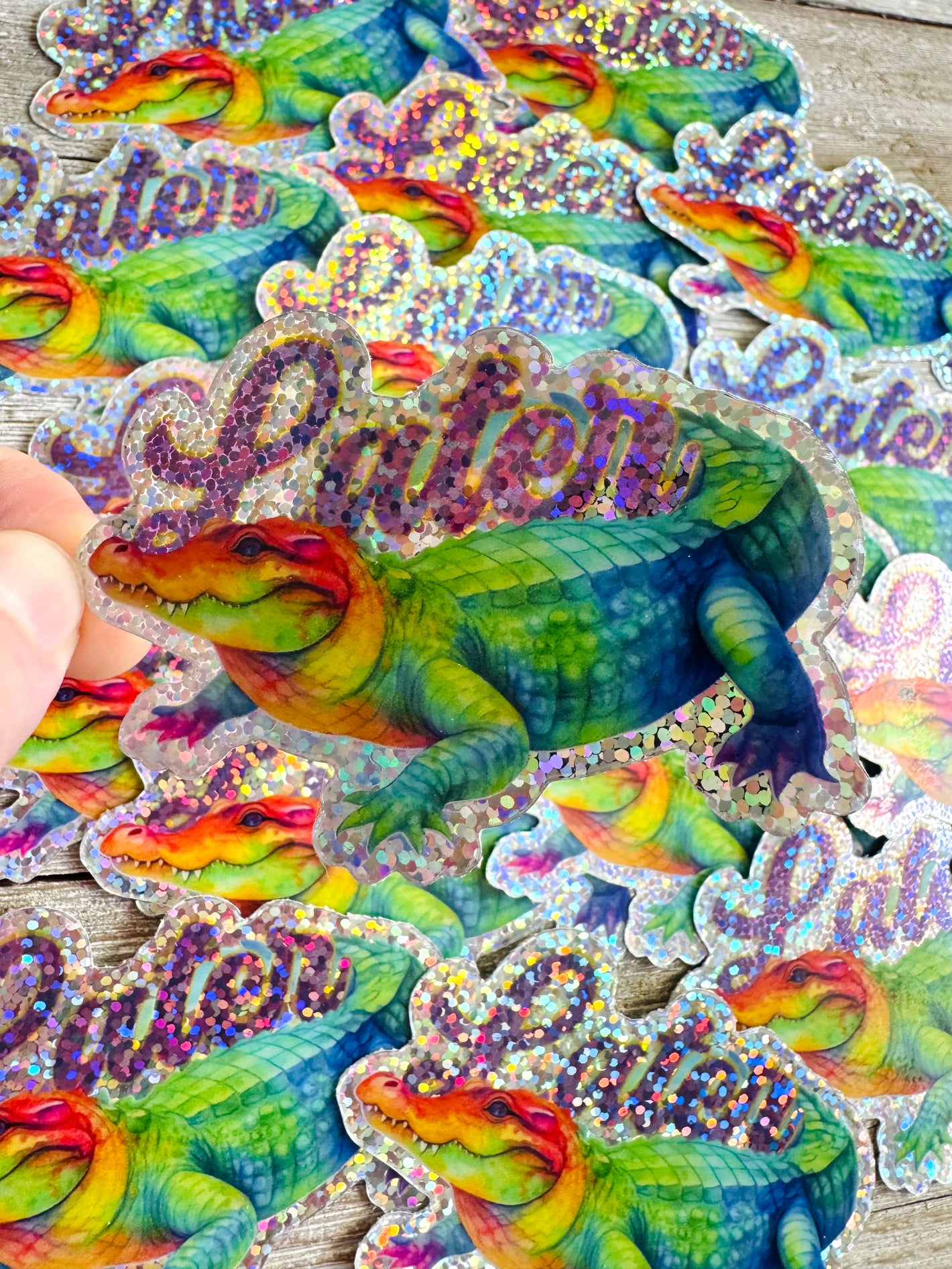 Bespattered Facade Holographic Glitter "Later Gator" Rainbow Watercolor Alligator Sticker