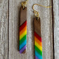 Bespattered Facade Rainbow Stripes Wood and Resin Dangly Earrings