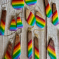 Bespattered Facade Rainbow Stripes Wood and Resin Dangly Earrings