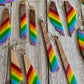 Bespattered Facade Rainbow Stripes Wood and Resin Dangly Earrings