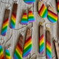 Bespattered Facade Rainbow Stripes Wood and Resin Dangly Earrings