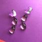 Clear Domed Oval Tri Dot Drop Earrings