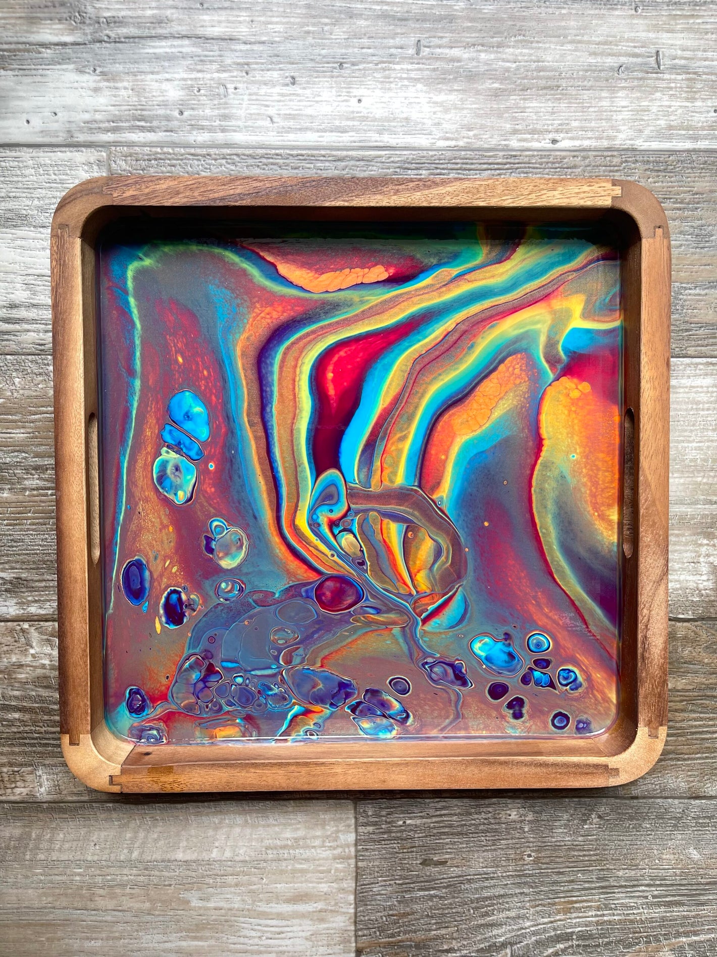 Intergalactic Rainbow Square Acacia Wood Tray