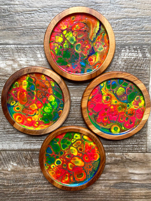Rainbow Set of 4 Acacia Wood Coasters