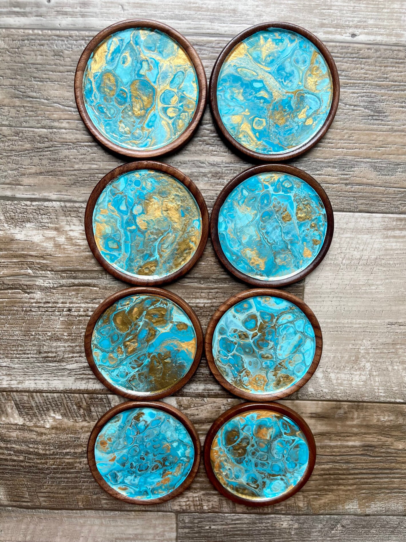 Seaside Set of 8 Walnut Wood Coasters