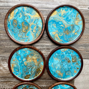 Seaside Set of 8 Walnut Wood Coasters