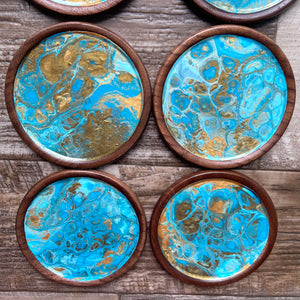 Seaside Set of 8 Walnut Wood Coasters