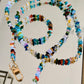 Rainbow Gemstone and Crystal Beaded ID Badge Lanyard / Crossbody Phone Strap / Bag Chain Purse Charm