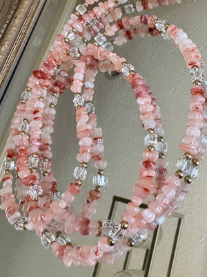 Pink Gemstone and Crystal Beaded ID Badge Lanyard / Crossbody Phone Strap / Bag Chain Purse Charm