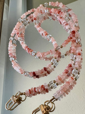 Pink Gemstone and Crystal Beaded ID Badge Lanyard / Crossbody Phone Strap / Bag Chain Purse Charm