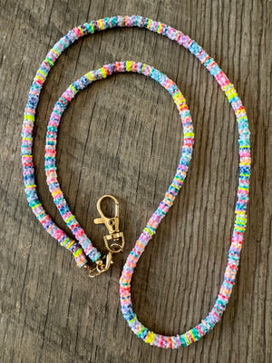 Neon Rainbow Soft Polymer Clay Beaded ID Badge Lanyard / Crossbody Phone Strap / Keychain