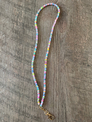 Neon Rainbow Soft Polymer Clay Beaded ID Badge Lanyard / Crossbody Phone Strap / Keychain