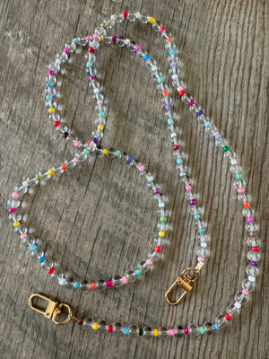 Rainbow and Glass Beaded ID Badge Lanyard / Crossbody Phone Strap / Bag Chain Purse Charm