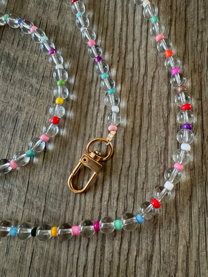 Rainbow and Glass Beaded ID Badge Lanyard / Crossbody Phone Strap / Bag Chain Purse Charm