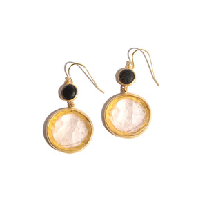 Glass Coin of Athens Motif Double Drop Earrings