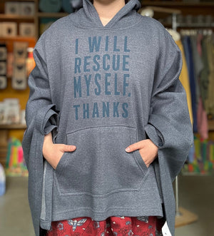 UB Hoodie - I Will Rescue Myself, Thanks (Ugly Baby) Feminine Poncho Navy Heather