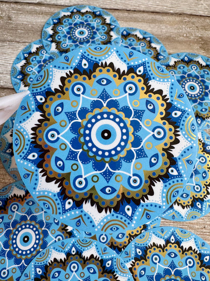 Bespattered Facade Metallic Gold and Blue Evil Eye Mandala Sticker