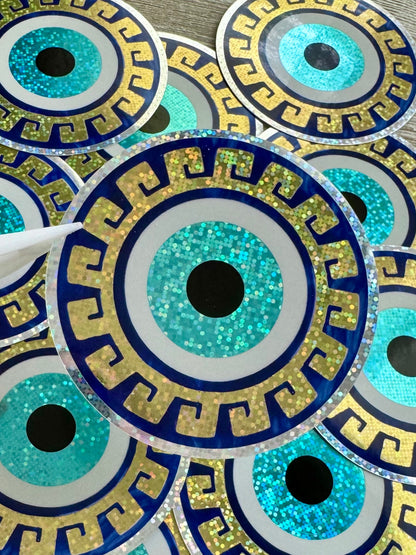 Bespattered Facade Evil Eye Greek Keys Glitter Sticker