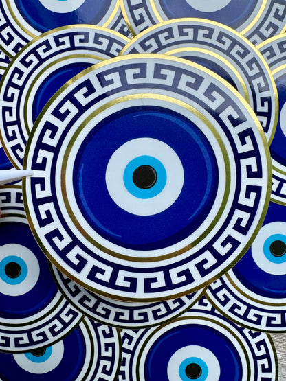 Bespattered Facade Greek-Inspired Metallic Gold and Blue Evil Eye Sticker