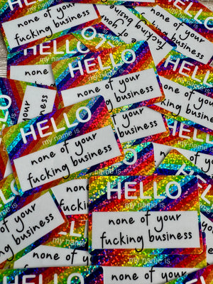 Bespattered Facade Rainbow Holographic Glitter Hello My Name Is Name Tag Sticker
