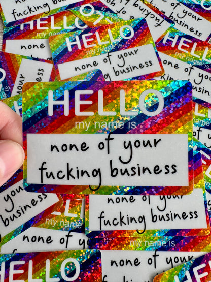 Bespattered Facade Rainbow Holographic Glitter Hello My Name Is Name Tag Sticker
