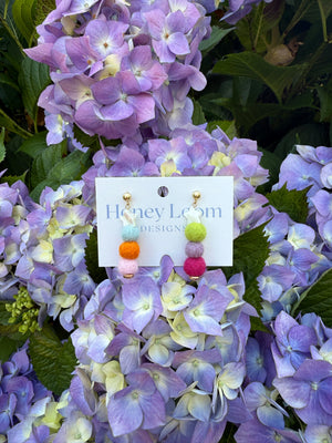 Rainbow Star Pom Pom Earring