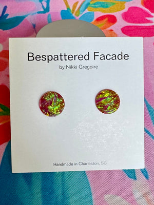 Dark Pink Holographic Stud Earrings