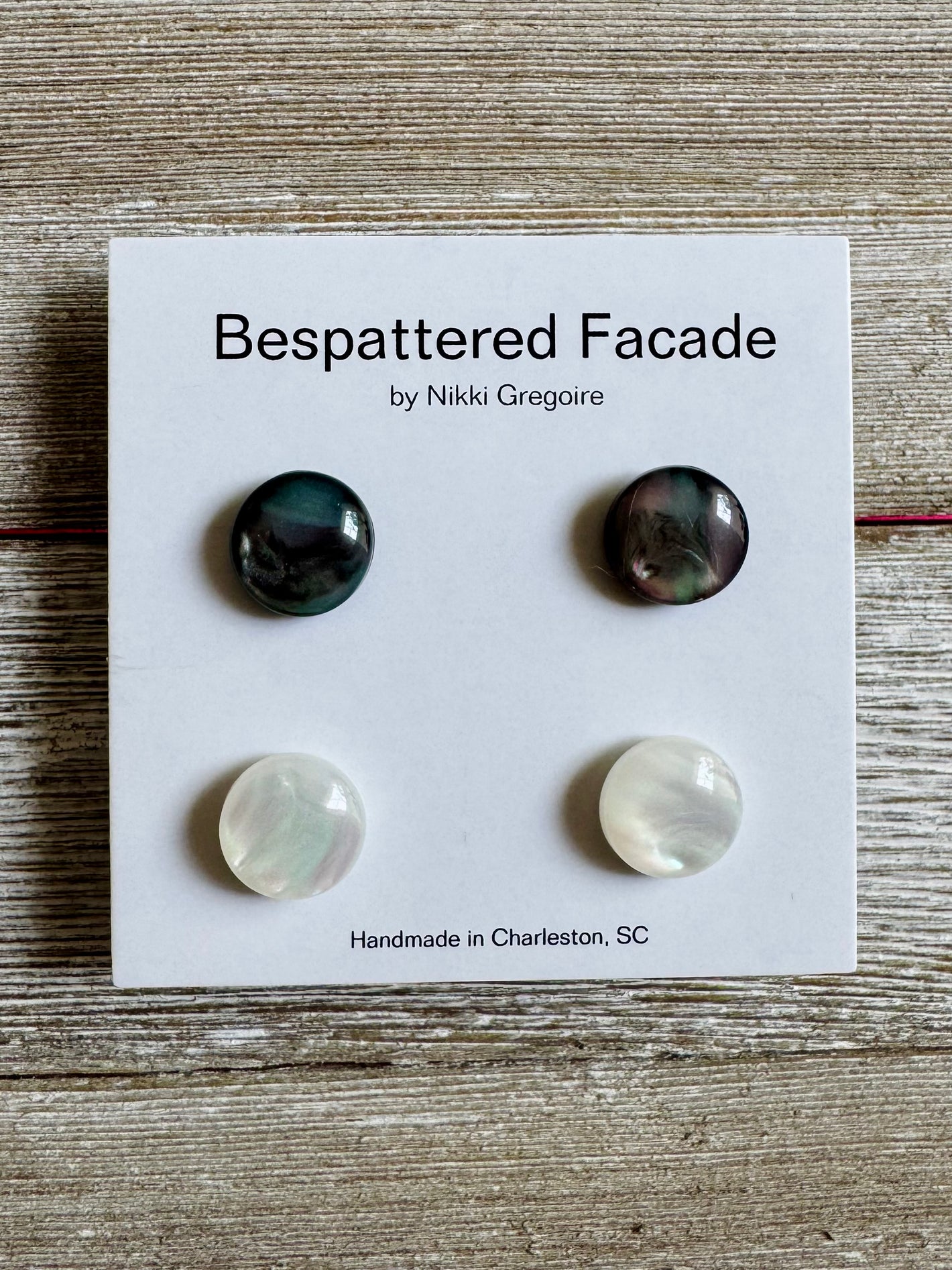 Pearl-Inspired Iridescent Black and White Stud Earrings
