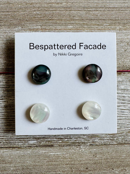 Pearl-Inspired Iridescent Black and White Stud Earrings