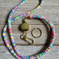 Neon Rainbow Soft Polymer Clay Beaded ID Badge Lanyard / Crossbody Phone Strap / Keychain