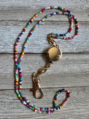 Rainbow Beaded ID Badge Lanyard / Bag Chain Purse Charm