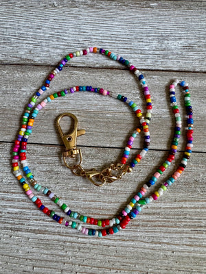 Rainbow Beaded ID Badge Lanyard / Bag Chain Purse Charm