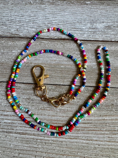 Rainbow Beaded ID Badge Lanyard / Bag Chain Purse Charm