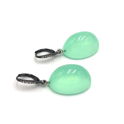 Bling Green Opal Lucite Chunk Drop Earrings *