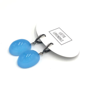 Bling Blue Opal Lucite Chunk Drop Earrings *