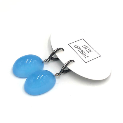 Bling Blue Opal Lucite Chunk Drop Earrings *