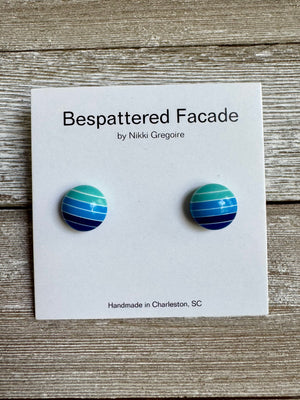 Blue Gradient Stripes Stud Earrings