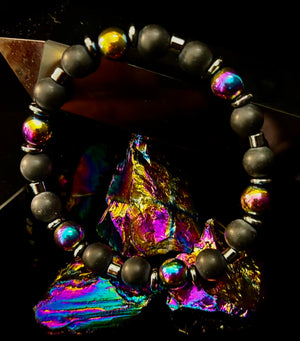 Hematite and Natural Stone Unisex Stretch Bracelet – Medium Fit, Sleek Fusion Style