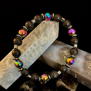 Hematite and Natural Stone Unisex Stretch Bracelet – Medium Fit, Sleek Fusion Style