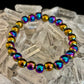 Rainbow Hematite Round Beaded Bracelet – Pride & Strength for Medium to Large Wrists