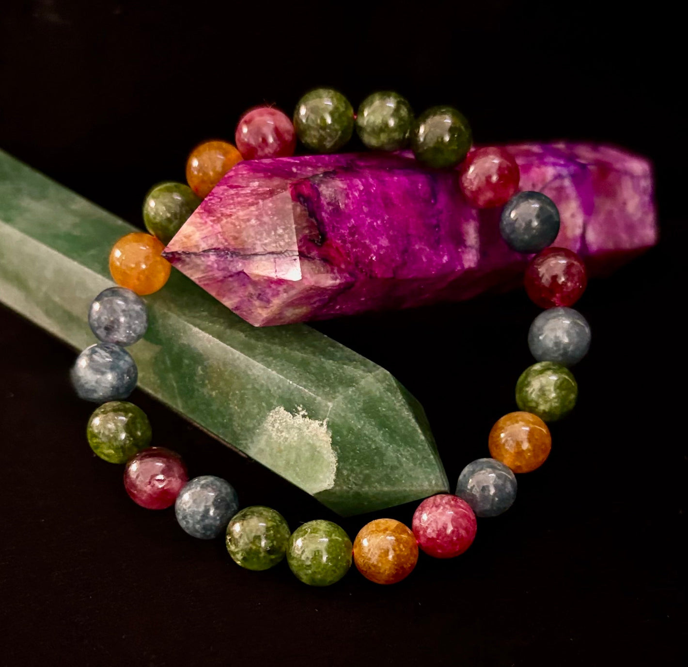 Natural Multicolor Tourmaline Bracelet – 8mm or 10mm Beads for Energy, Protection & Joy