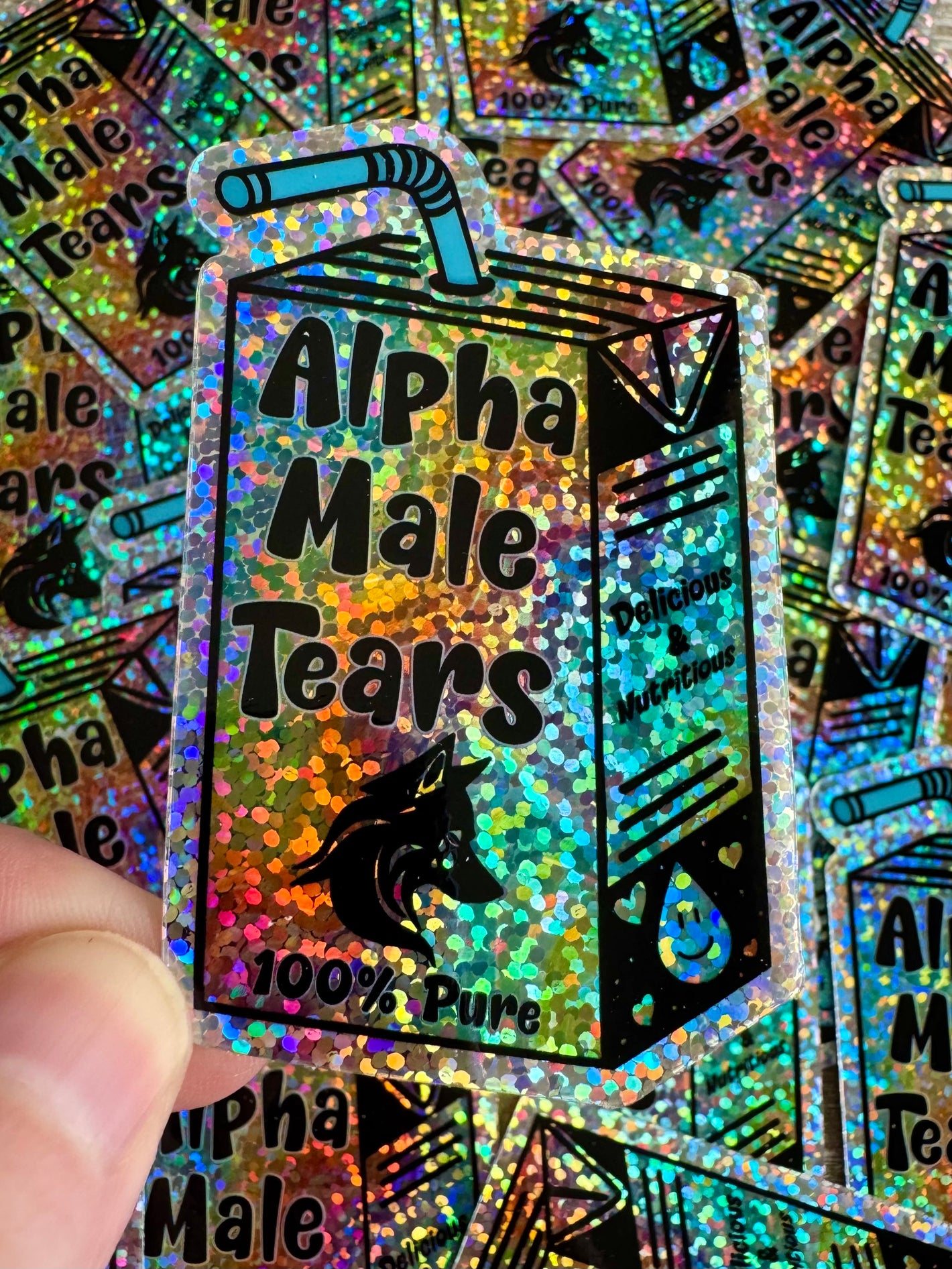 Bespattered Facade Holographic Glitter Alpha Male Tears Rainbow Juice Box Sticker