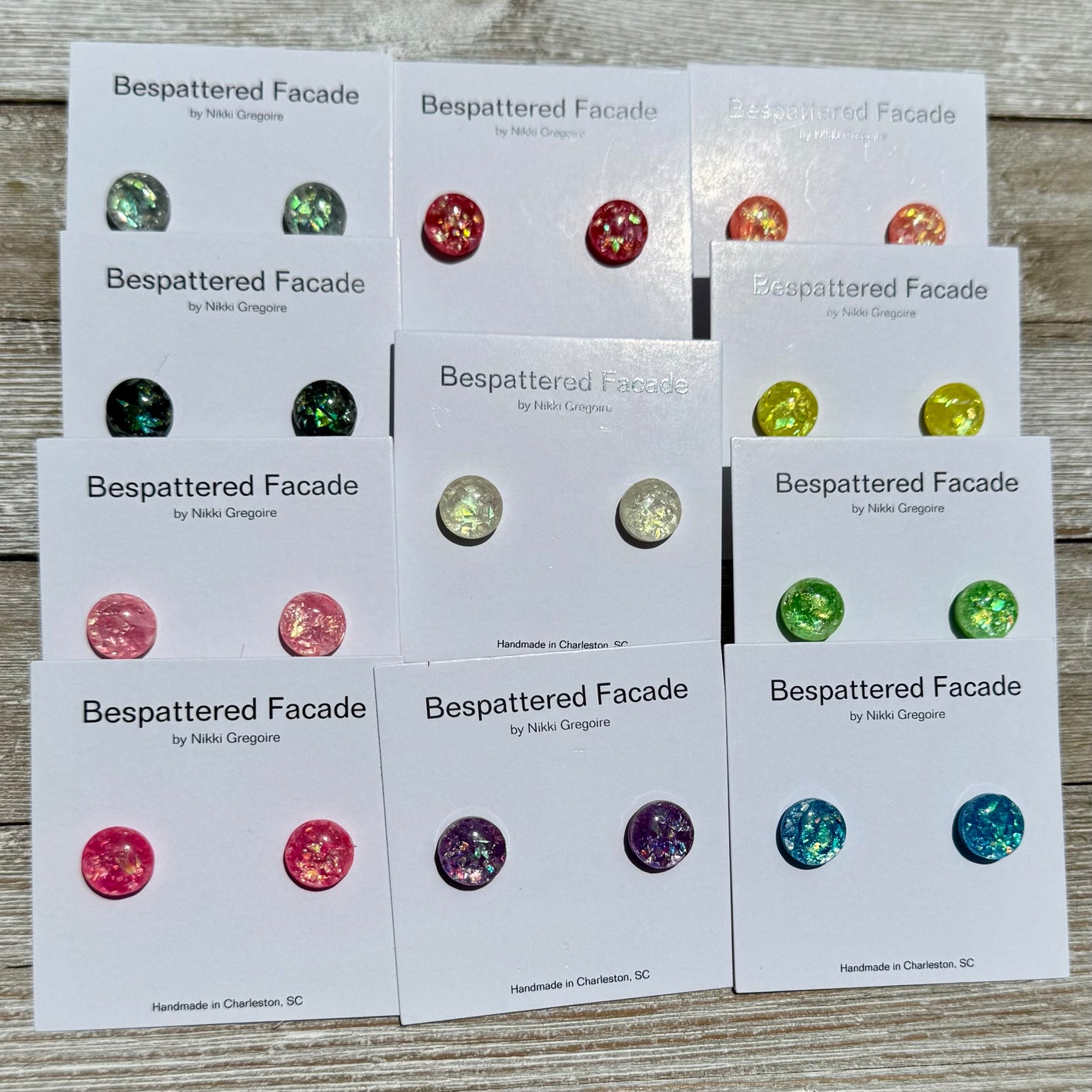 Bespattered Facade Color Buttons Colorful Holographic Stud Earrings